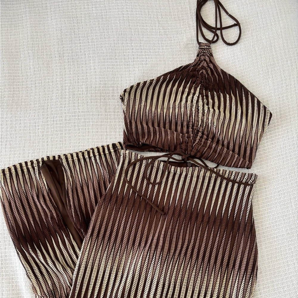 Brown and Cream Two-Piece Set